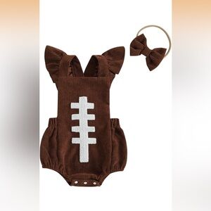 NWT Baby Girl Football Outfit with Brown Bow